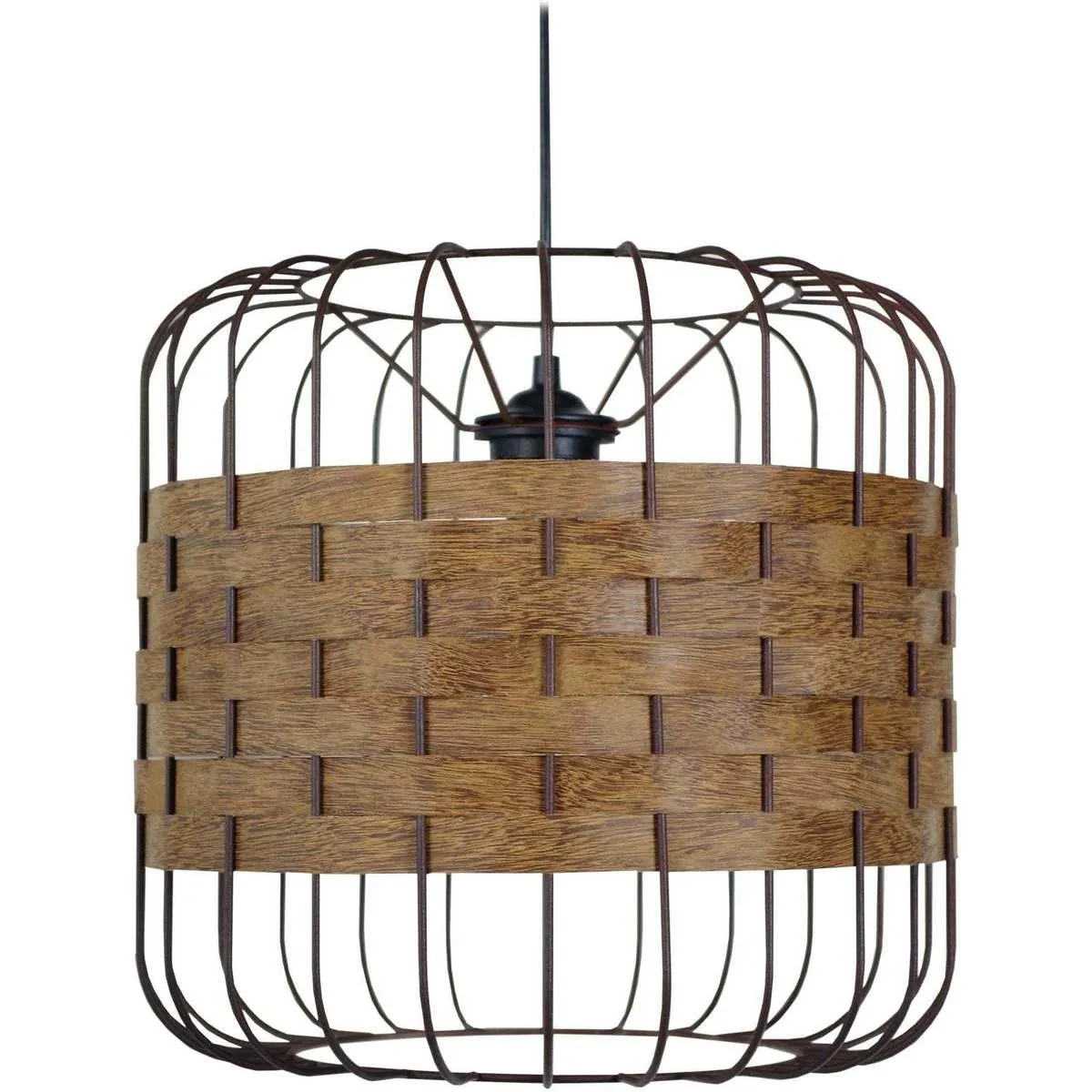 Lámpara colgante redondo metal madera marrón y sucupira