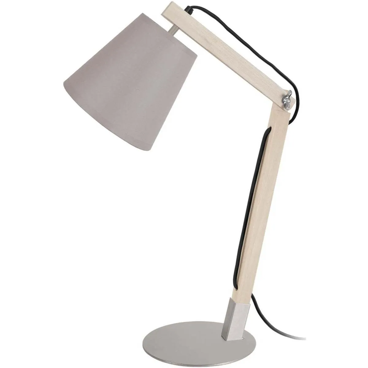Lámpara de escritorio redondo madera natural y taupe