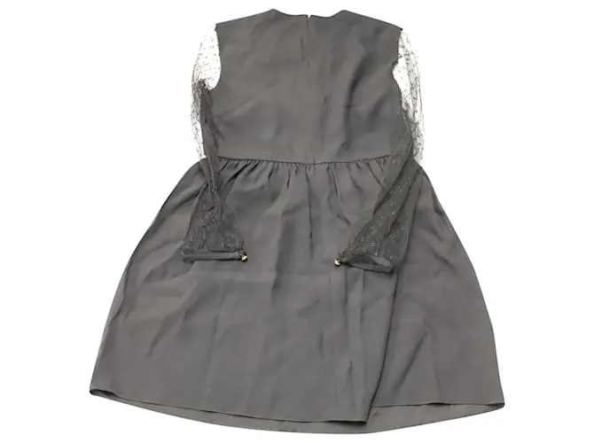 Minivestido en seda negra de crepé de China con volantes y tul de lunares suizos de Red Valentino Negro 