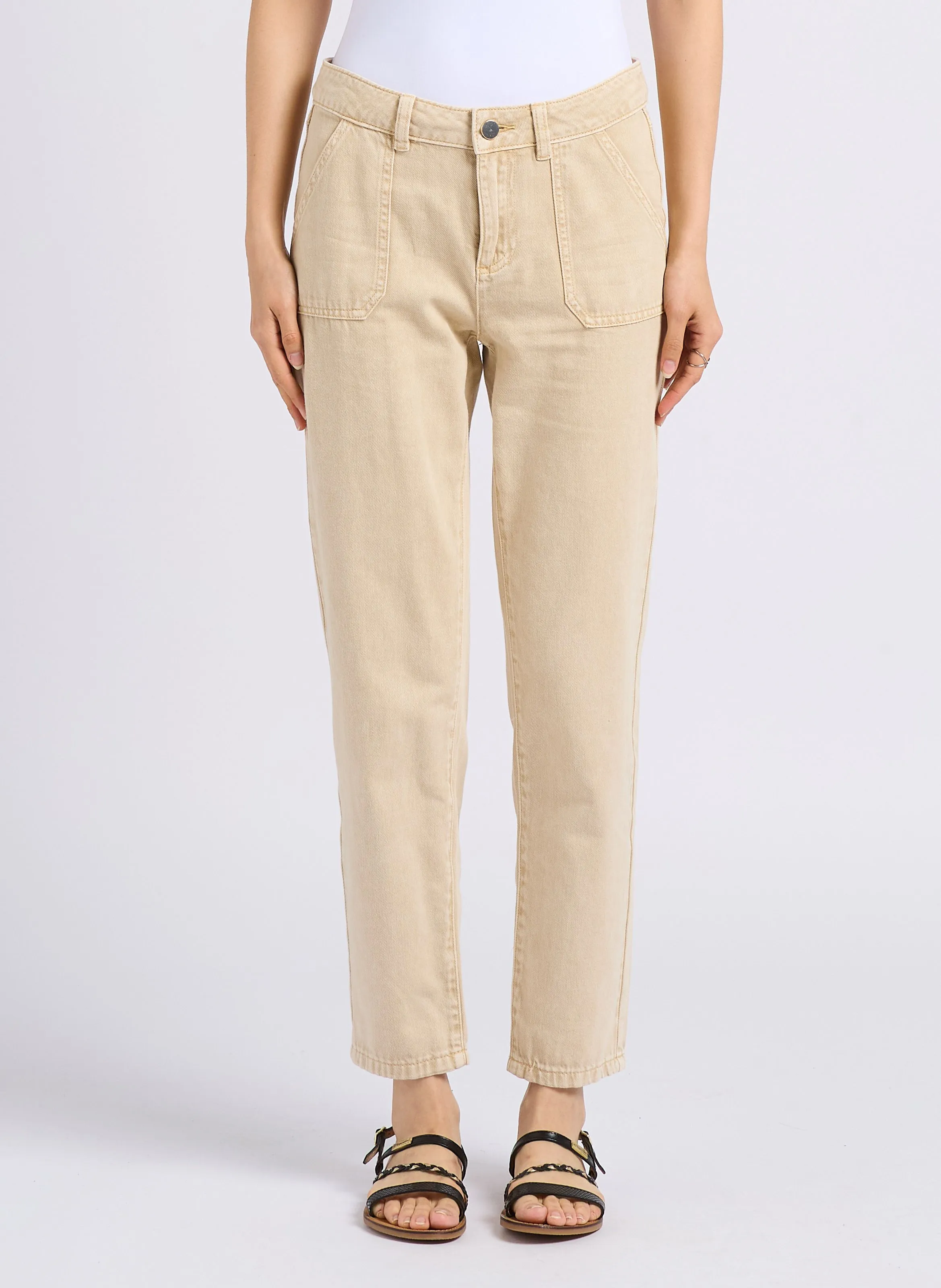 NALLA  PANTALóN SLIM DE ALGODóN DE TALLE ALTO EN BEIGE