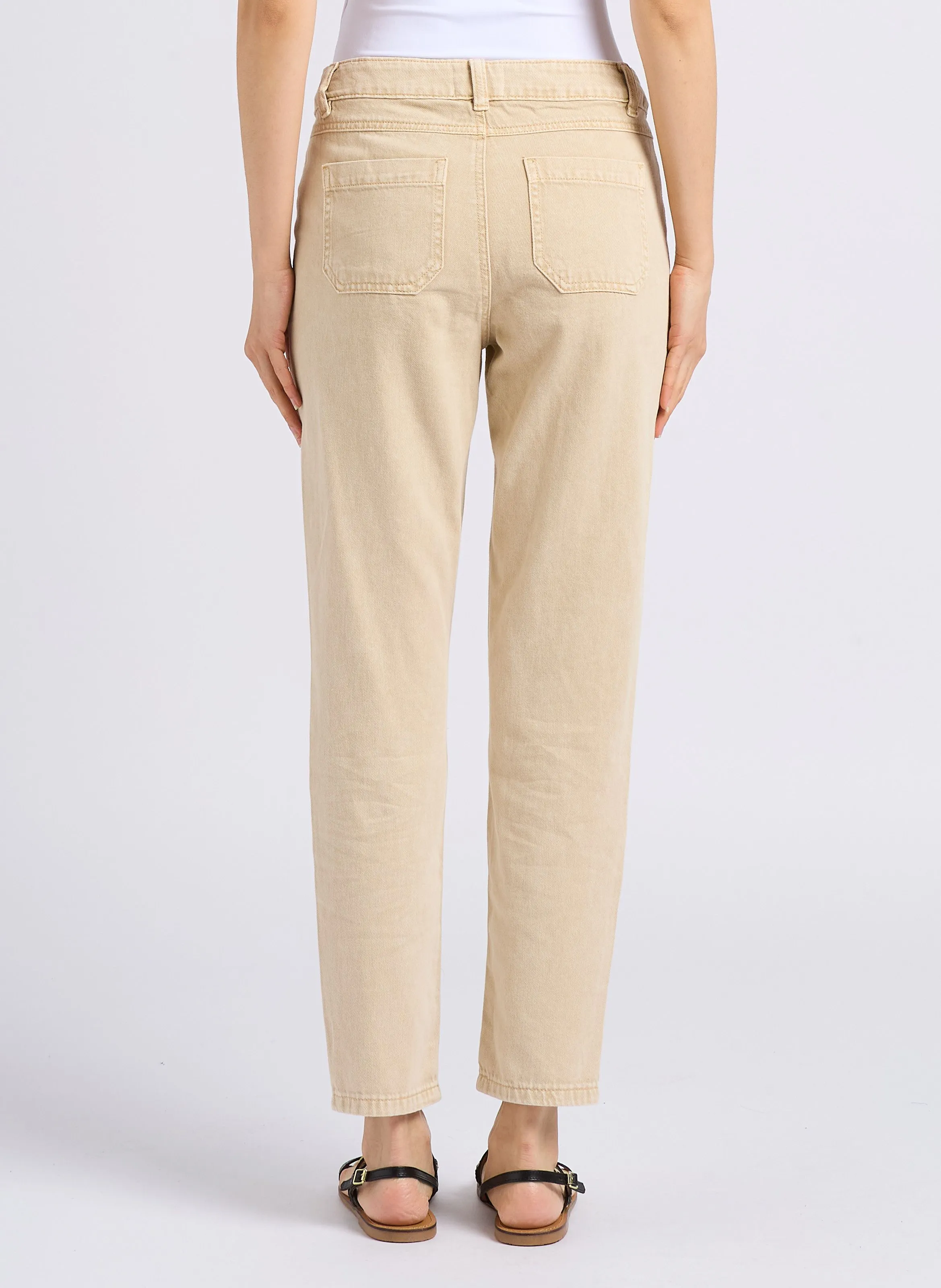 NALLA  PANTALóN SLIM DE ALGODóN DE TALLE ALTO EN BEIGE
