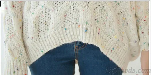 New Fresh Irregular Round Neck Color Point Loose Sweater 