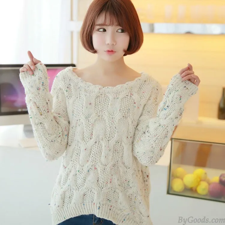 New Fresh Irregular Round Neck Color Point Loose Sweater 