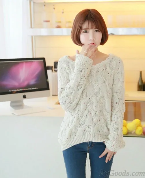New Fresh Irregular Round Neck Color Point Loose Sweater 