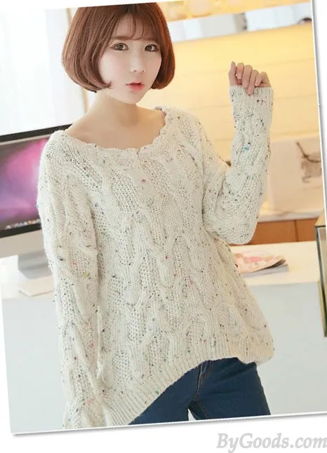 New Fresh Irregular Round Neck Color Point Loose Sweater 