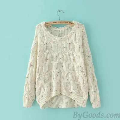 New Fresh Irregular Round Neck Color Point Loose Sweater 