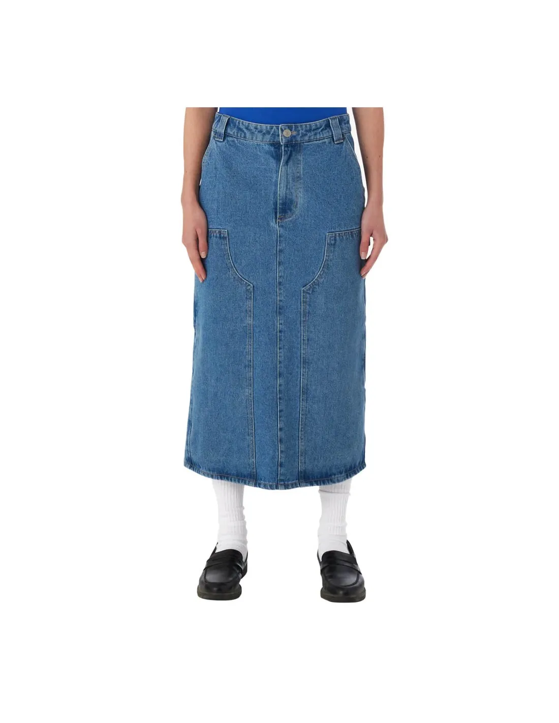 OBEY PAINTERS MIDI SKIRT LIGHT INDIGO