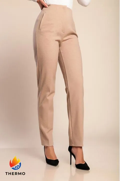 Pantalón largo de tejido cálido, beige