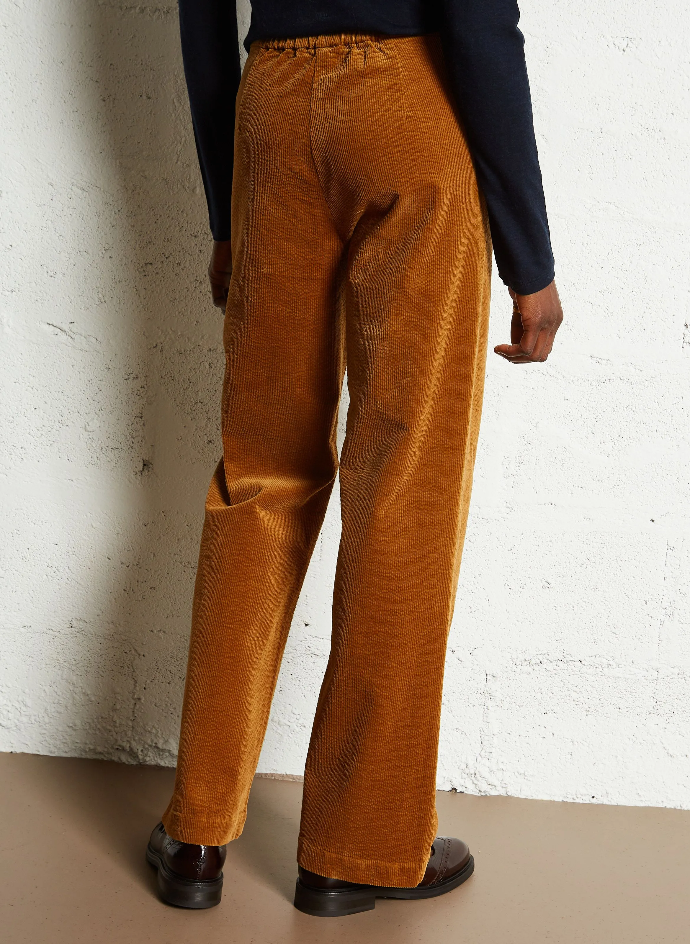 Pantalón recto de algodón mezclado en marron