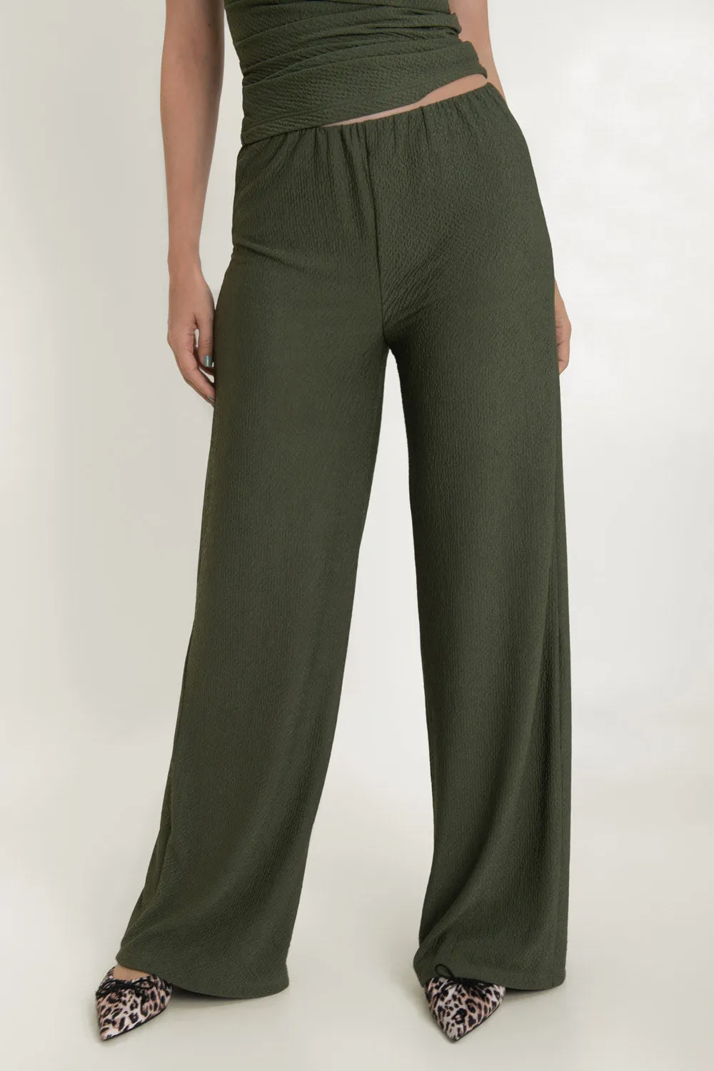 Pantalón wide leg de cintura alta elástica