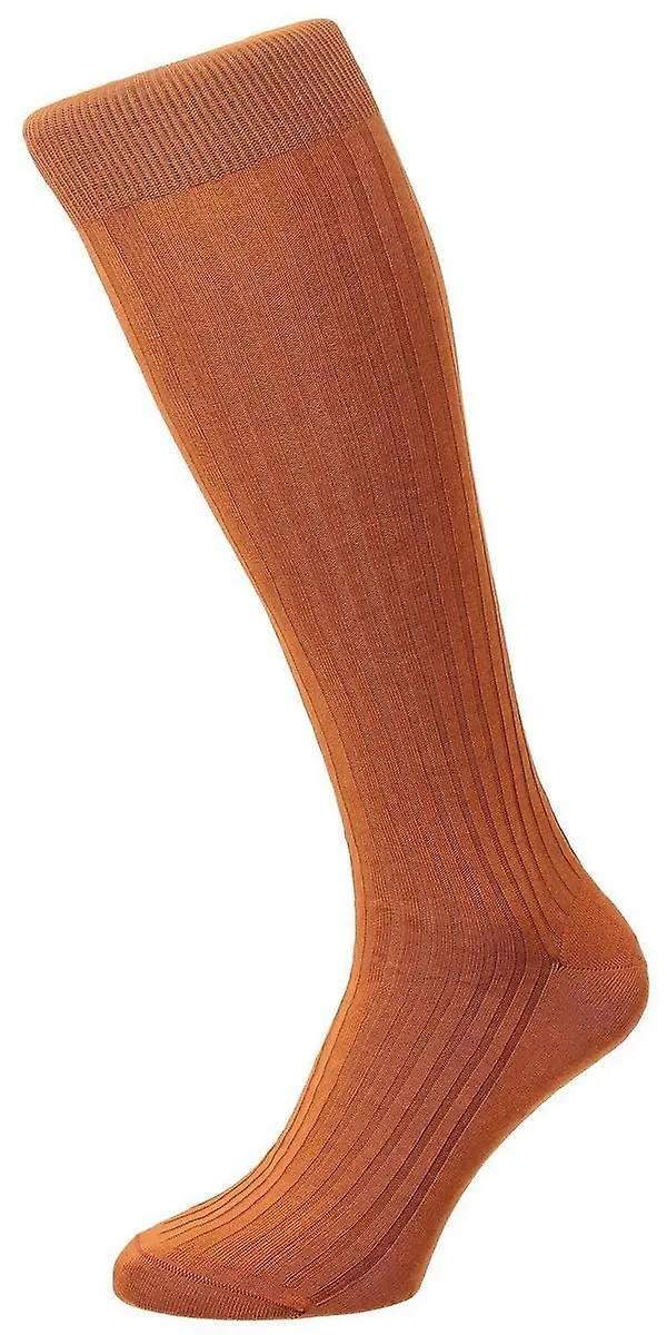 PANTHERELLA DANVERS RIB COTTON LISLE OVER THE CALF SOCKS  CUMIN ORANGE