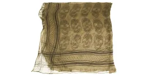 Pañuelo cuadrado grande de seda con estampado de calaveras y logotipos en beige de Philipp Plein 