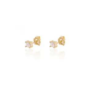 Pendiente Solitario Circonita Oro 3mm