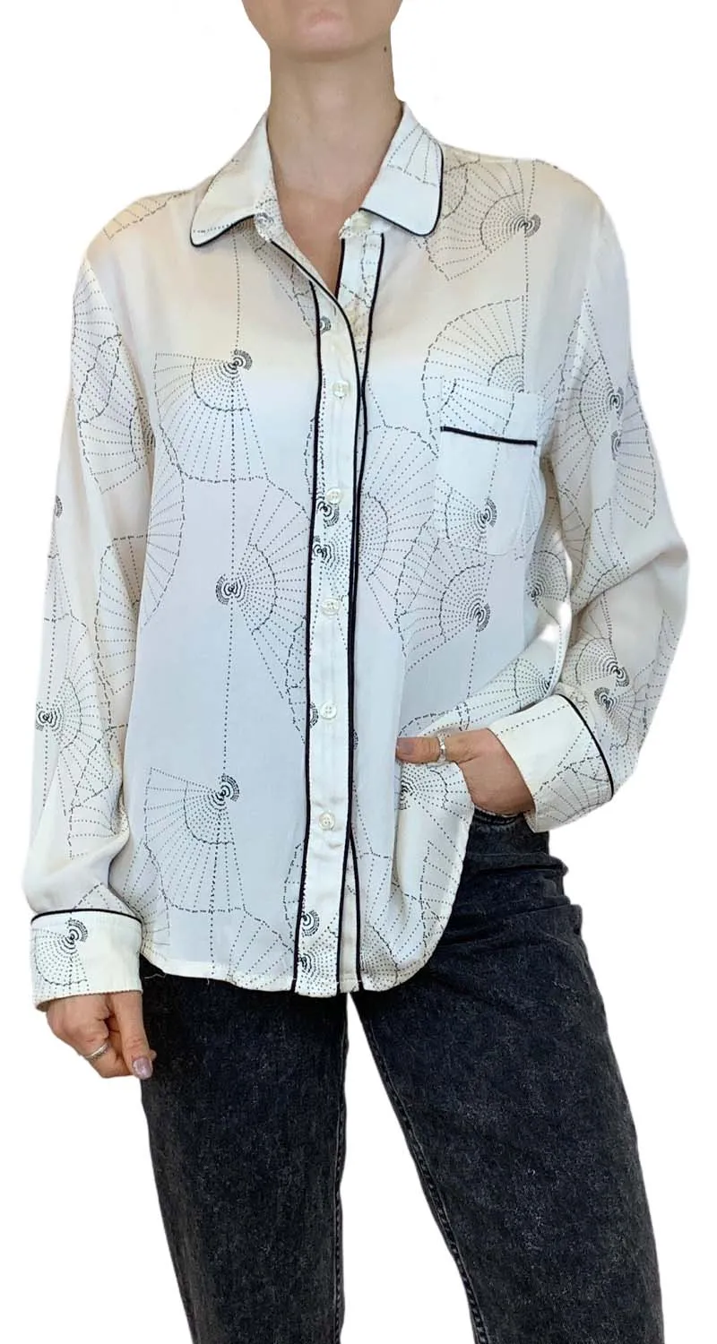 PIAMITA Camisa Blanca Abanicos de Seda