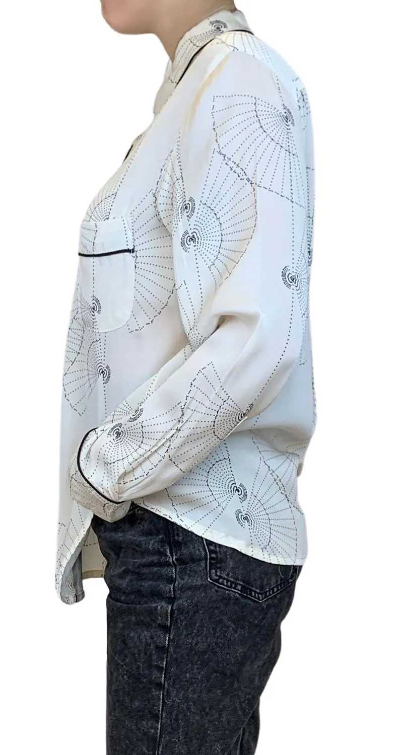 PIAMITA Camisa Blanca Abanicos de Seda
