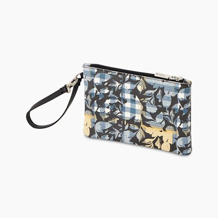 Pochette de tejido sintético check floral negra