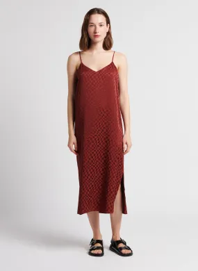 RITA ROW BISK - Vestido midi de satén a cuadros en rojo
