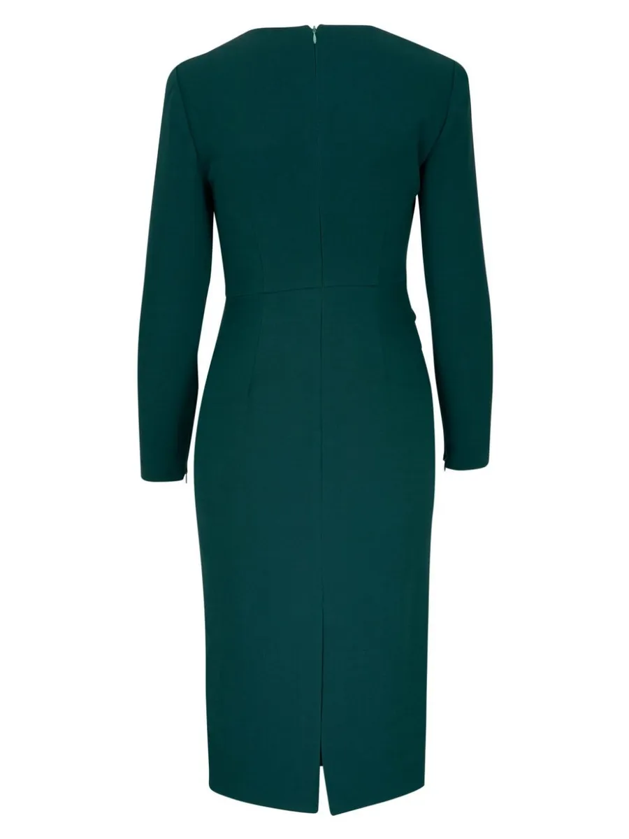 ROLAND MOURET RUCHED MIDI DRESS