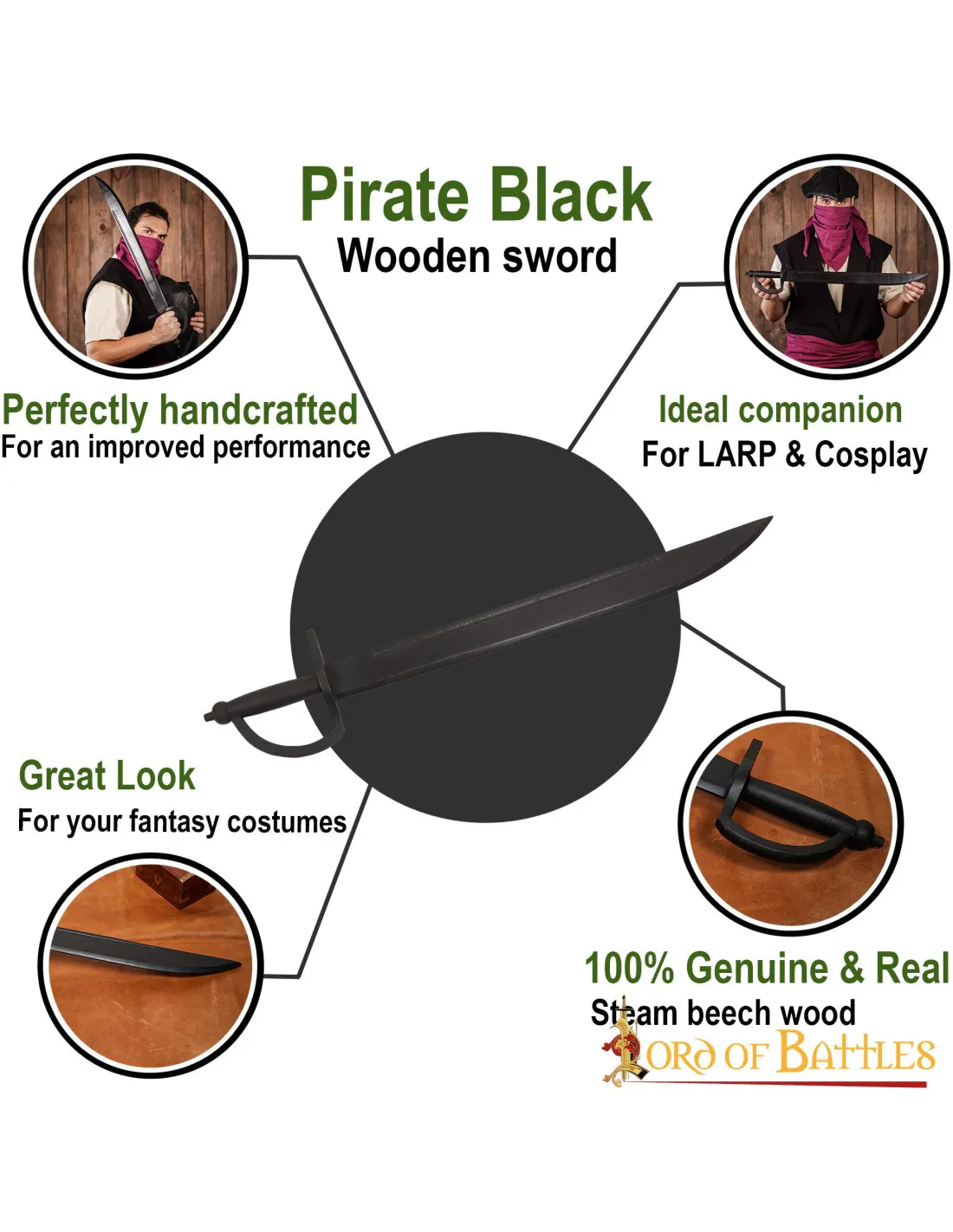 Sable Piratas del Caribe madera color negro
