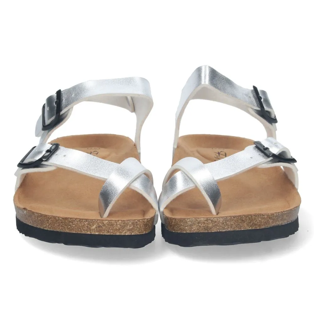 Sandalia Plana para Mujer Cómoda Estilo Bio con Palas Cruzadas de Esclava y Cierre de Hebilla
