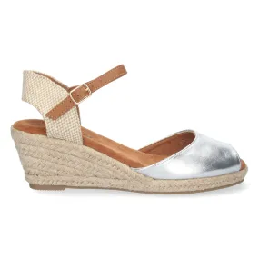 Sandalias plateadas de cuña media de yute mujer