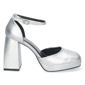 Sandalias plateadas de fiesta con tacon comodo para mujer