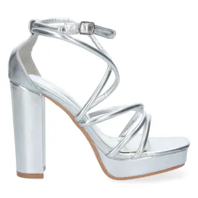 Sandalias plateadas de tacon para fiesta mujer