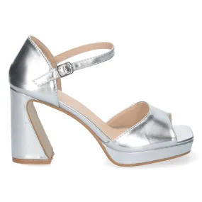 Sandalias plateadas de vestir de tacón y mini plataforma mujer