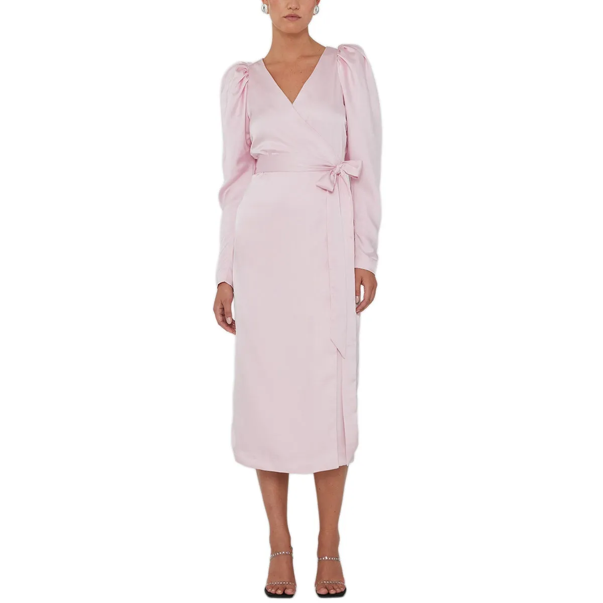 Satin Midi Wrap Dress