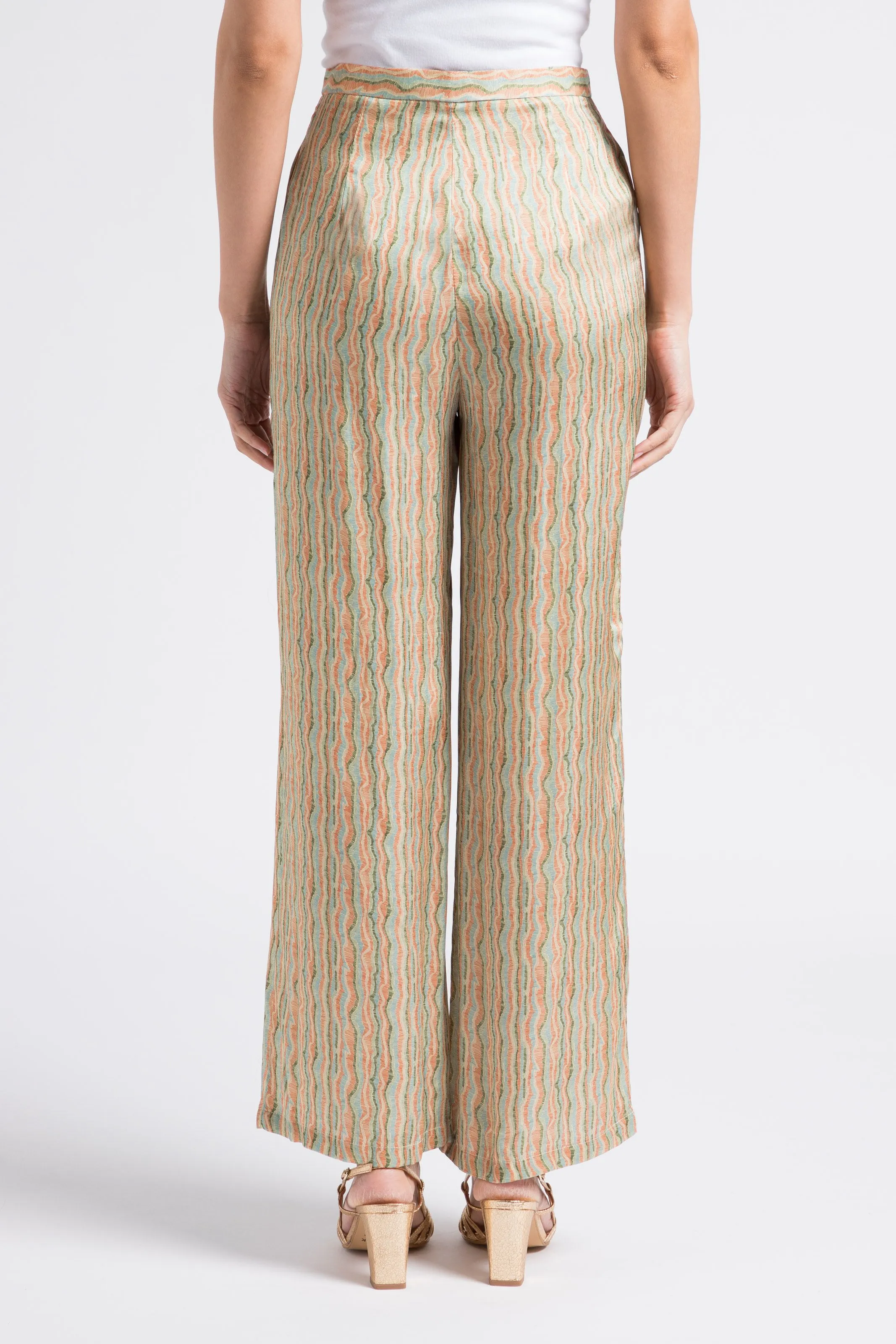 SEE U SOON Pantalón recto vaporoso de talle alto estampado en multicolor