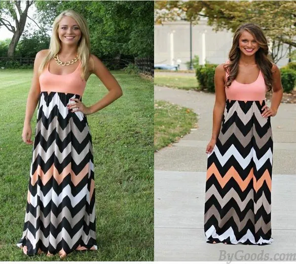 Sleeveless Round Neck Splice Waves Dress