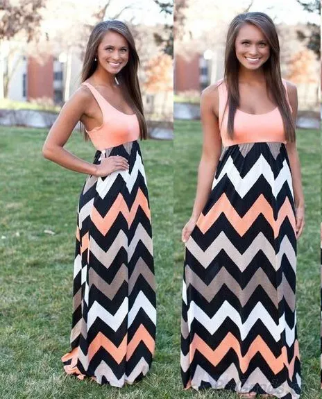 Sleeveless Round Neck Splice Waves Dress