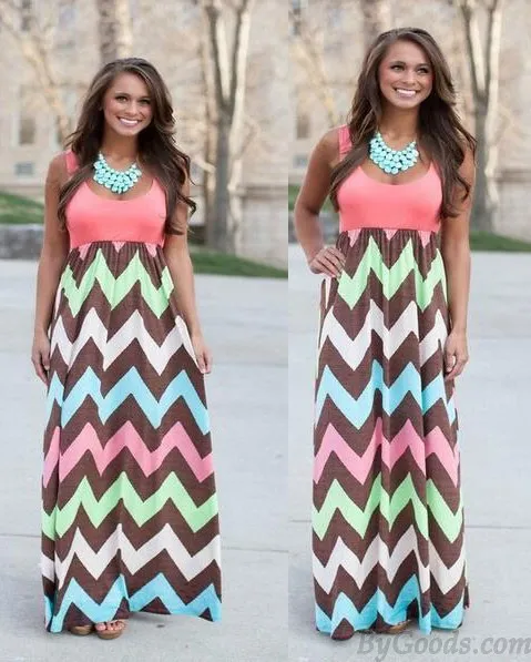 Sleeveless Round Neck Splice Waves Dress