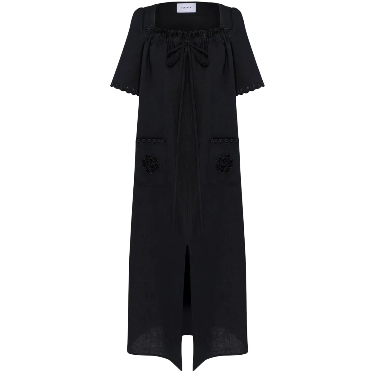 Sofia Linen Embroidered Midi Dress