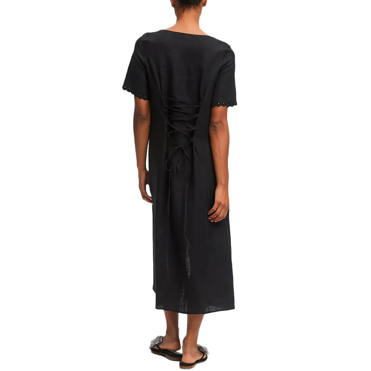 Sofia Linen Embroidered Midi Dress
