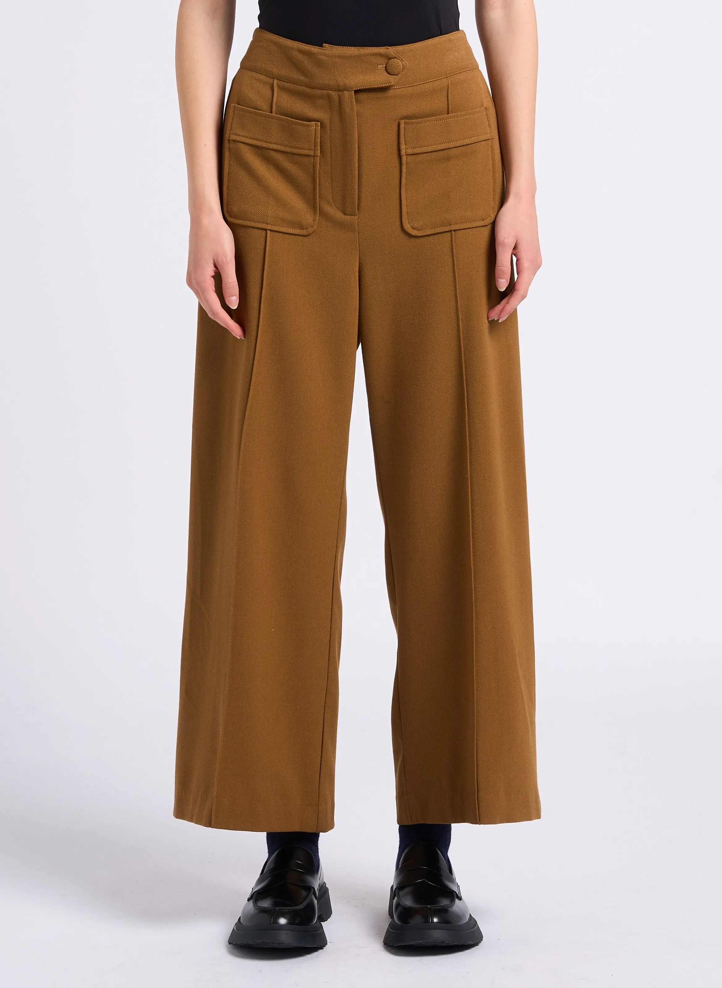 SUNCOO JERRY  PANTALóN DE TALLE ALTO Y PIERNA ANCHA EN MARRON