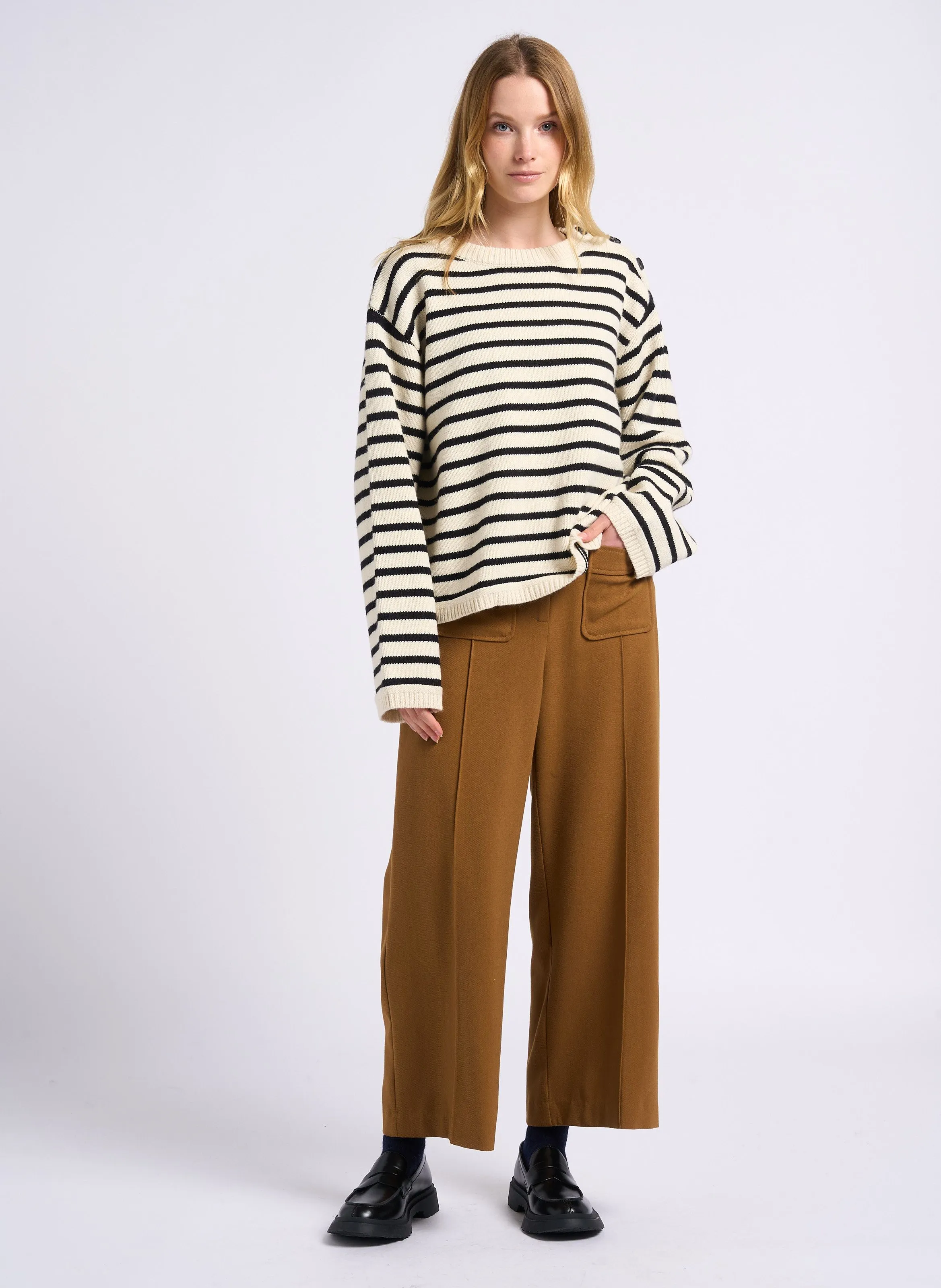 SUNCOO JERRY  PANTALóN DE TALLE ALTO Y PIERNA ANCHA EN MARRON