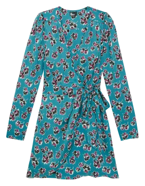Vestido corto cruzado estampado en multicolor