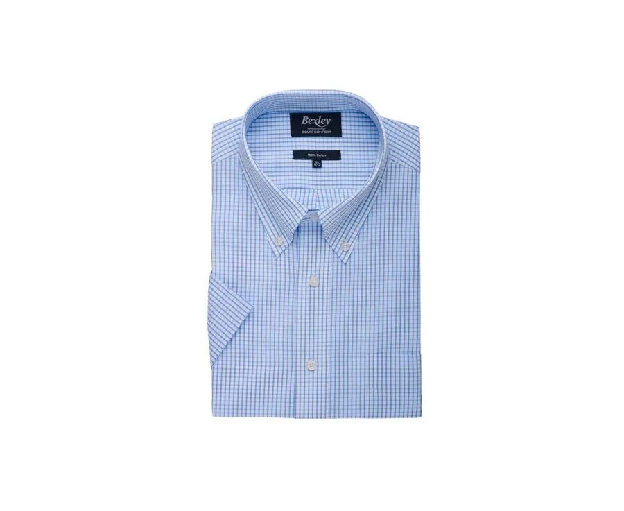 WHITE COTTON SHIRT WITH THIN LIGHT BLUE CHECKS  GLENN MC