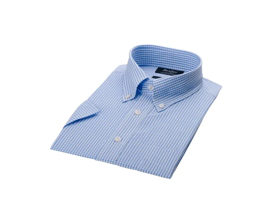 WHITE COTTON SHIRT WITH THIN LIGHT BLUE CHECKS  GLENN MC