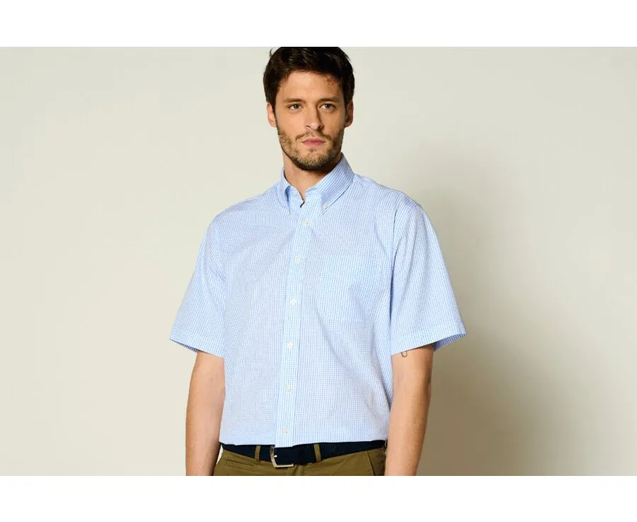 WHITE COTTON SHIRT WITH THIN LIGHT BLUE CHECKS  GLENN MC