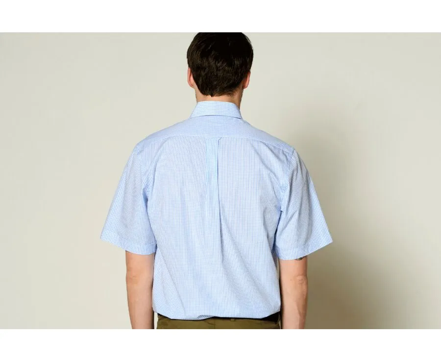 WHITE COTTON SHIRT WITH THIN LIGHT BLUE CHECKS  GLENN MC