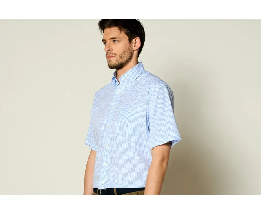 WHITE COTTON SHIRT WITH THIN LIGHT BLUE CHECKS  GLENN MC