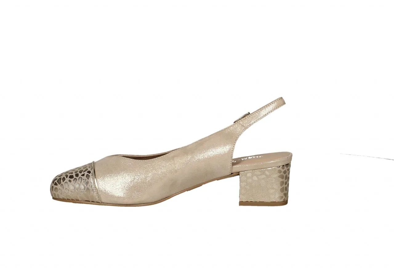 Zapato Ante Dorado Talon Abierto Punta Fantasia