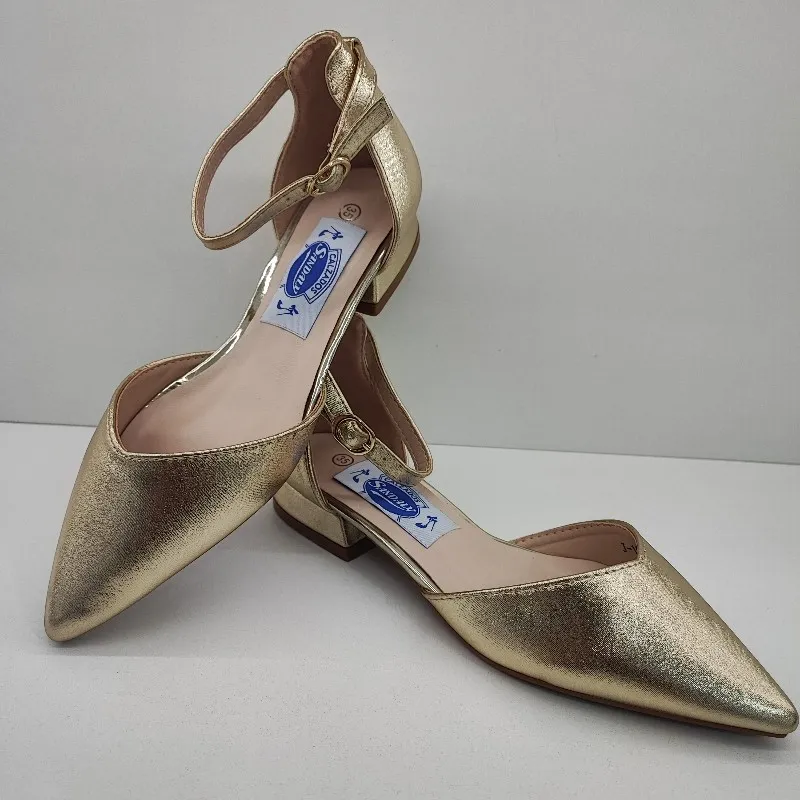 ZAPATO FIESTA VESTIR TACON BAJO PLANO DORADO