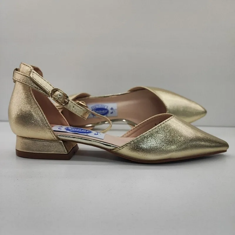 ZAPATO FIESTA VESTIR TACON BAJO PLANO DORADO