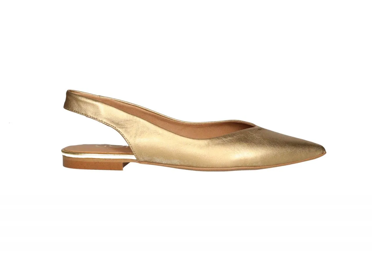 Zapato Talon Abierto Piel Dorado